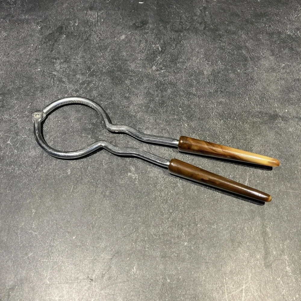 Vintage USA Stainless Steel Jar Opener with Caramel/Brown Bakelite Handles MCM